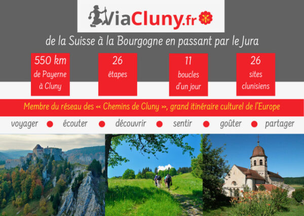 Chemin de Cluny Franche-Comté Bourgogne ViaCluny.fr Suisse Doubs Jura Saône-et-Loire tracé carte